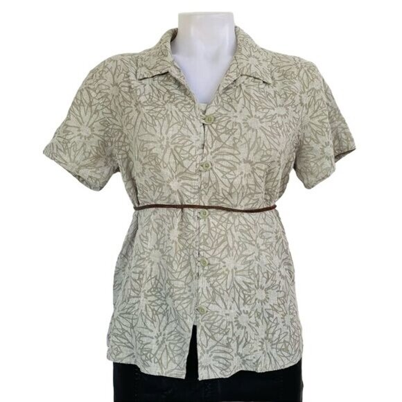 Woolrich Floral Linen Button Down Blouse Shirt Size M - Picture 6 of 12